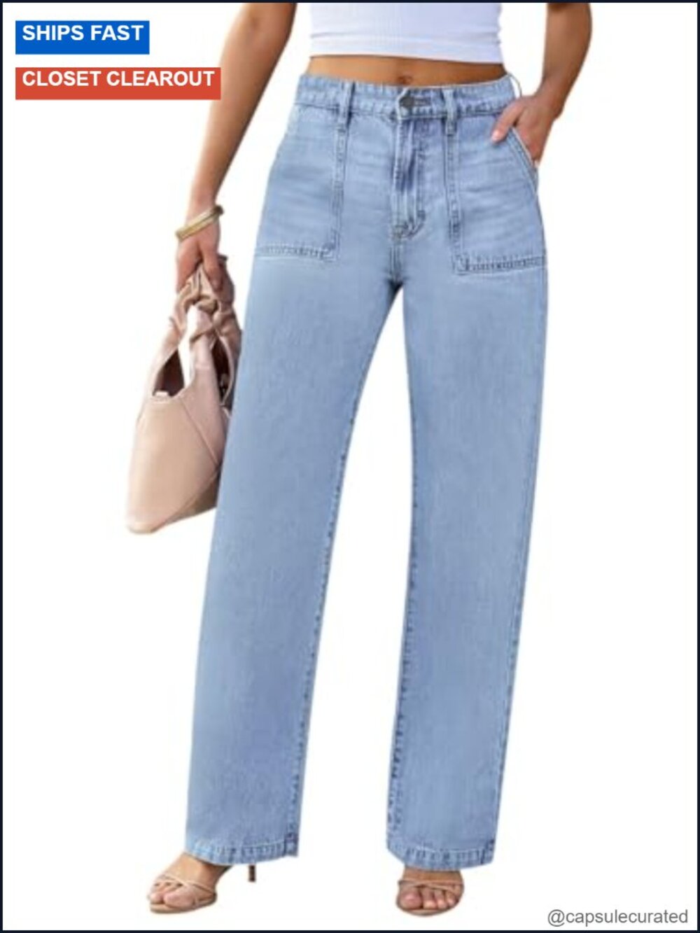 Women High Rise Stretch Wide Leg Cargo Jeans with Pockets